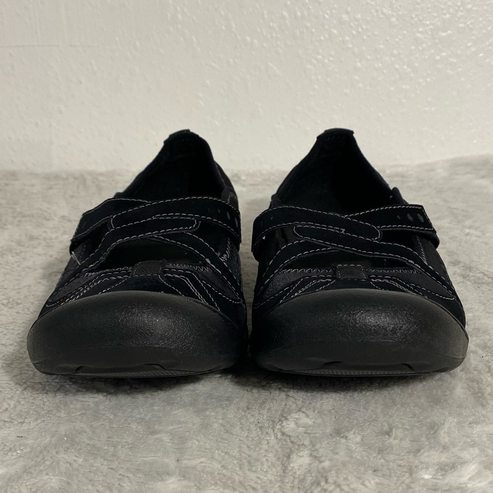 Clarks Bendables Black Leather Criss Cross Mary Jane Flats Women’s Size 8M - Picture 4 of 9